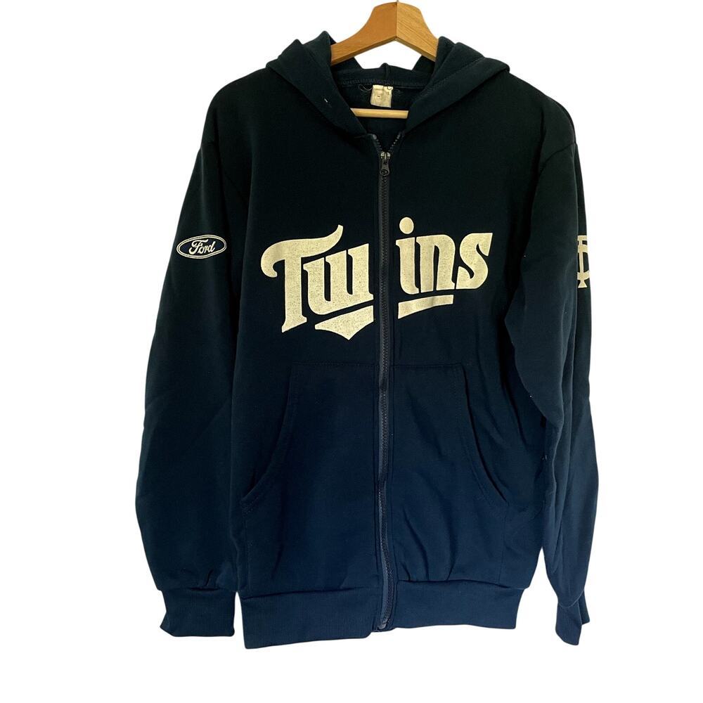 Minnesota Twins baseball full zip hooded sweater men's size S casual navy blue
